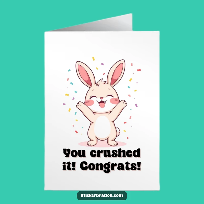 Free Printable Congrats Card: Bunny's Confetti Bash, Funny Downloadable Gift, DIY Celebration