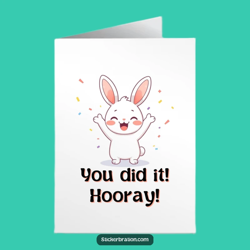 Free Printable Congrats Card: Bunny's Joyful Cheer! Downloadable Success Gift