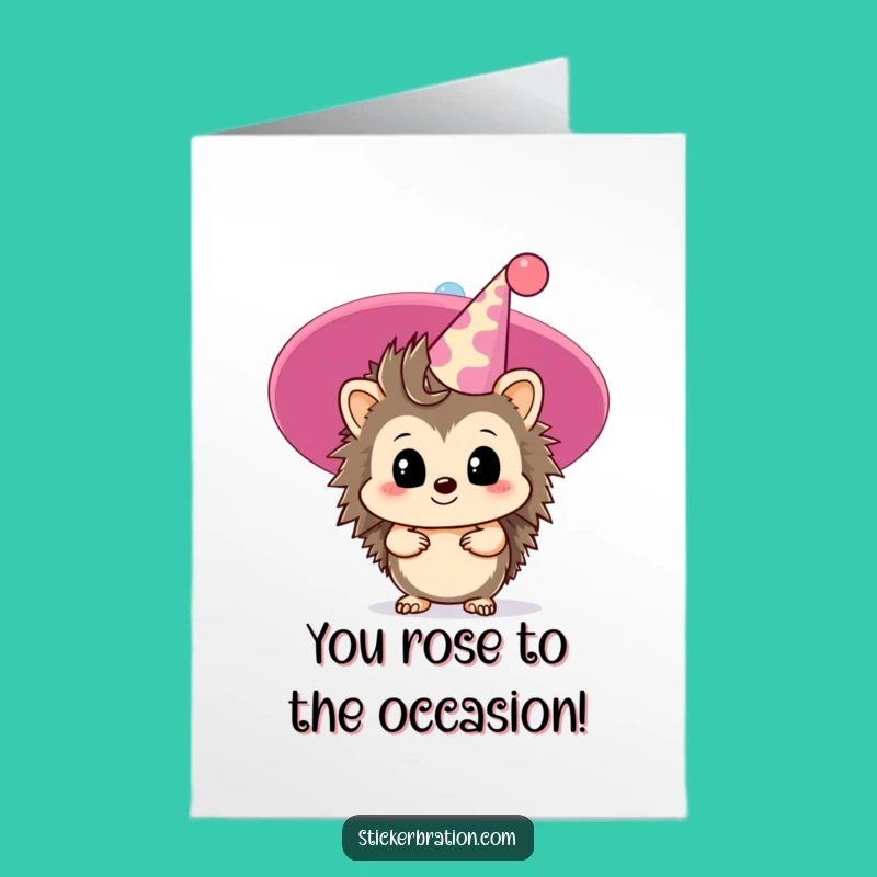 Free Printable Congrats Card: Hedgehog's Party Hat Reveal, Funny Downloadable Gift, DIY Cheers