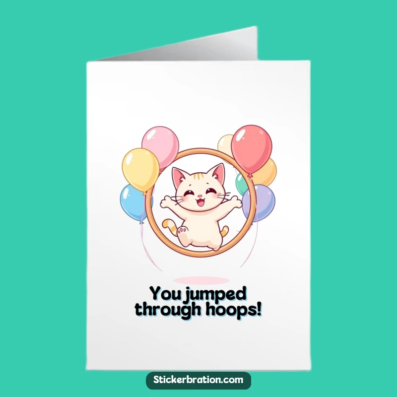 Free Printable Congratulations Card: Balloon Hoop Cat Downloadable Gift