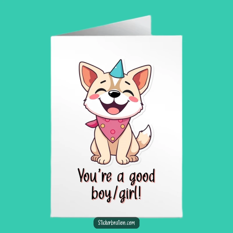 Free Printable Congratulations Card: Party Dog Wagging Tail Downloadable Gift