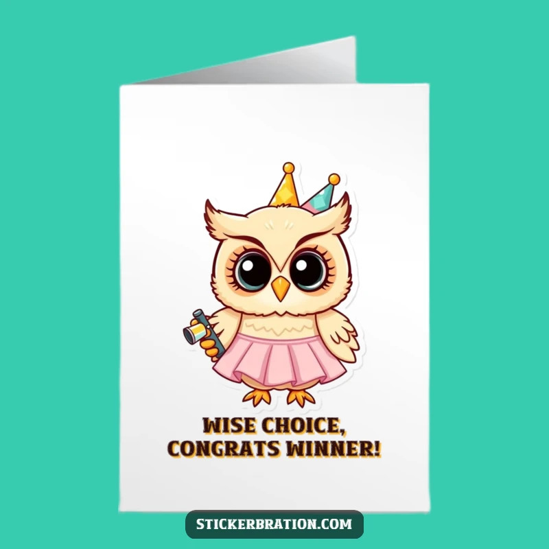 Free Printable Congrats Card: Owl Party Dress Sparkle Downloadable Gift