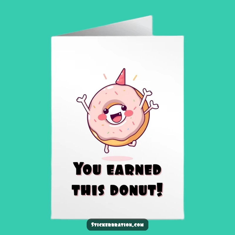 Free Printable Congrats Card: Jumping Donut Celebrates - Funny Downloadable Gift