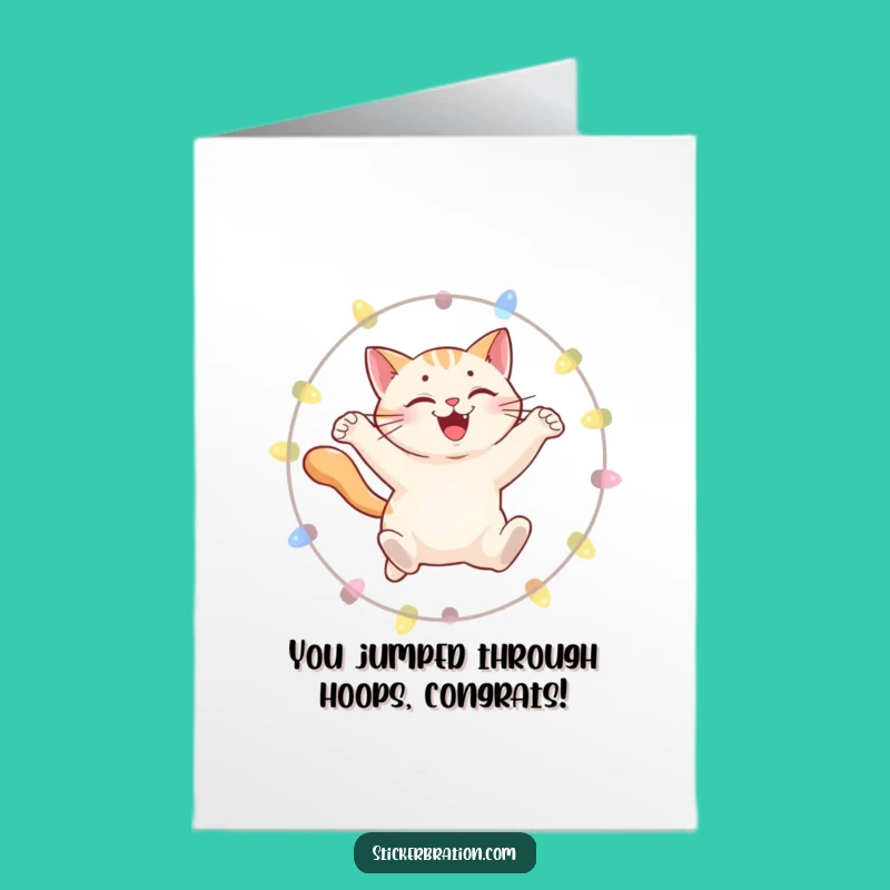 Free Printable Congratulations Card: Cat's Light Hoop Success Funny Downloadable Gift