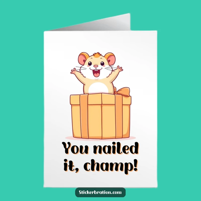 Free Printable Congrats Card: Hamster Jumping for Joy, Exciting Downloadable Gift