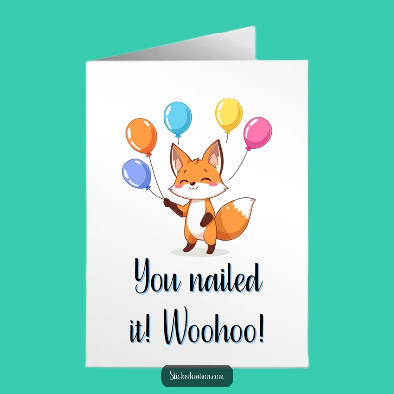 Free Printable Congrats Card: Fox's Balloon Toss, Funny Downloadable Gift, DIY Celebration