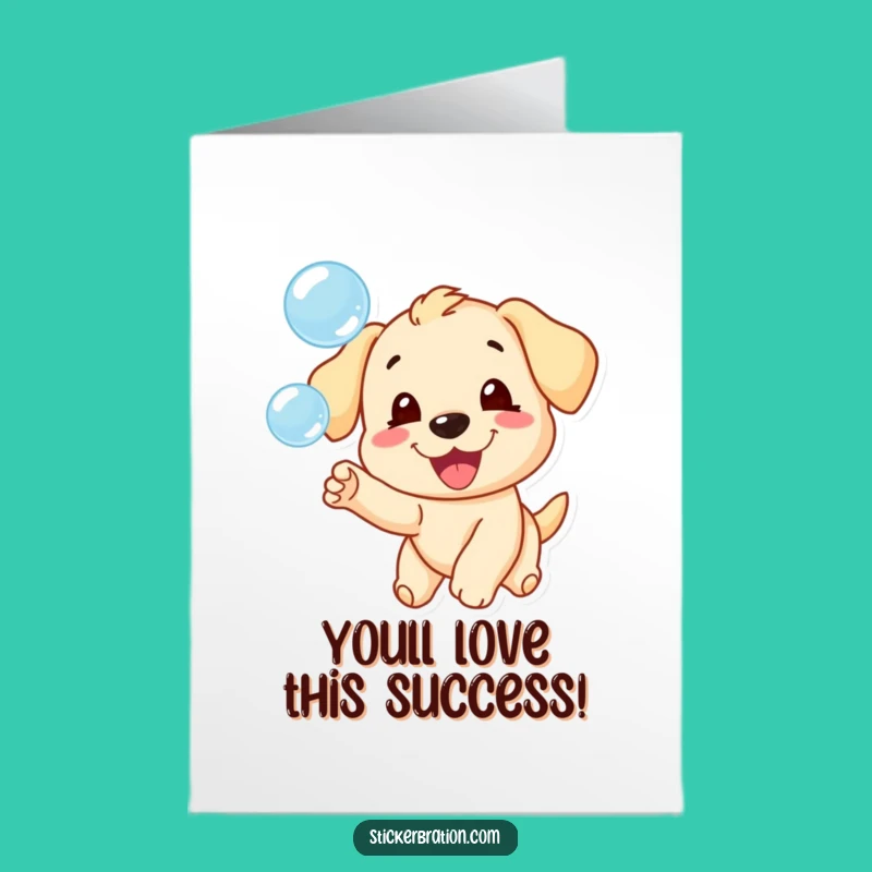 Free Printable Puppy Congratulations Card: Funny Dog Chasing Bubbles Downloadable Greeting Card