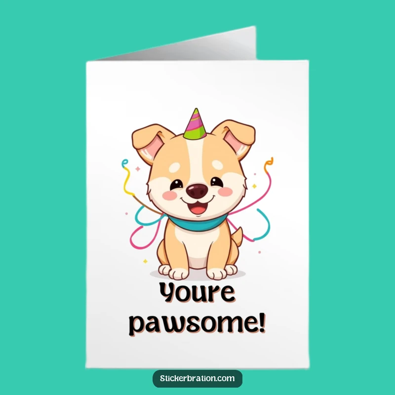 Free Printable Party Dog Congrats Card - Streamer Fun Downloadable Gift for Any Occasion