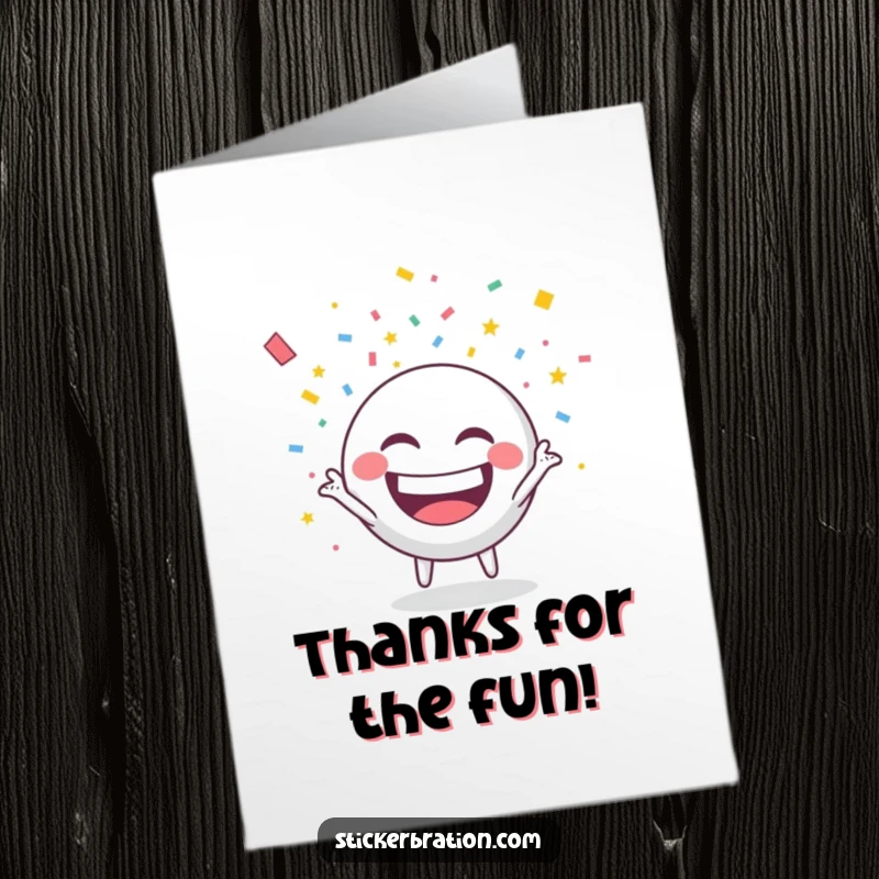 Funny Free Printable Round Sticker Character Throwing Confetti Card - Joyful sticker expresses thanks.