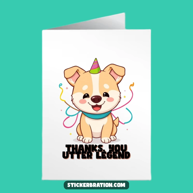 Free Printable Party Dog Thank You Card - Streamer Fun Downloadable Gift for Gratitude