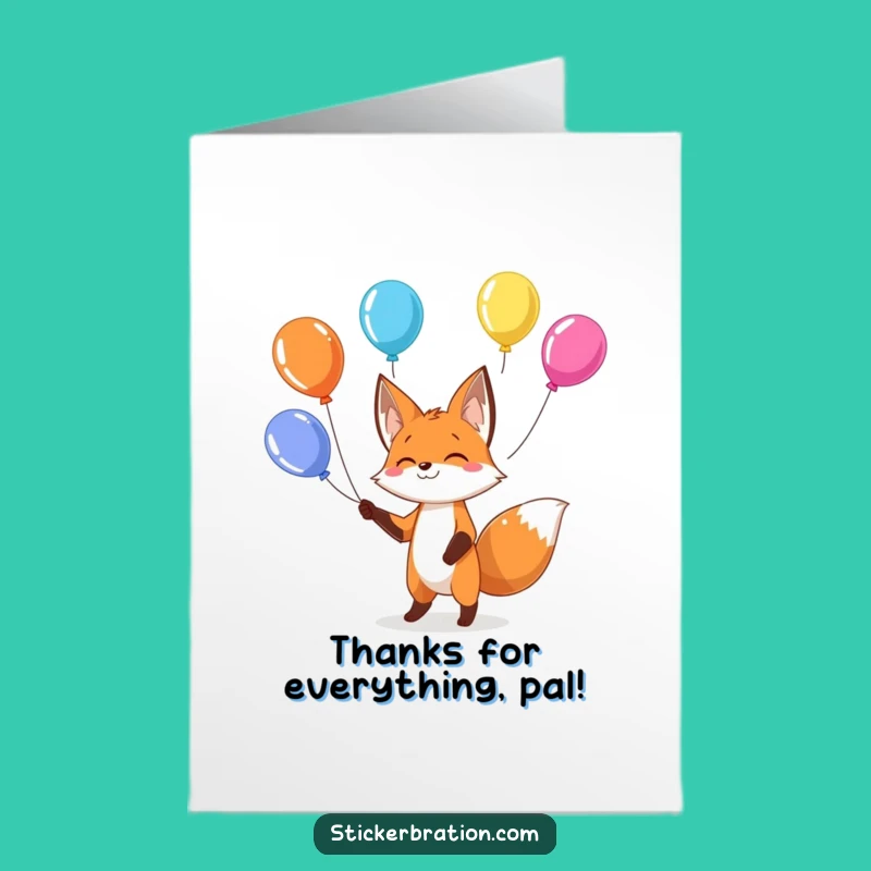 Free Printable Thank You Card: Fox's Balloon Gratitude, Funny Downloadable Gift, DIY Thanks