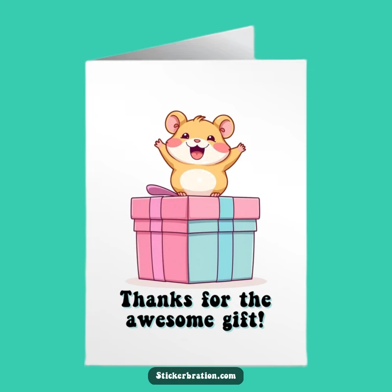 Free Printable Thank You Card: Hamster's Excitement on Present, Grateful Downloadable Gift