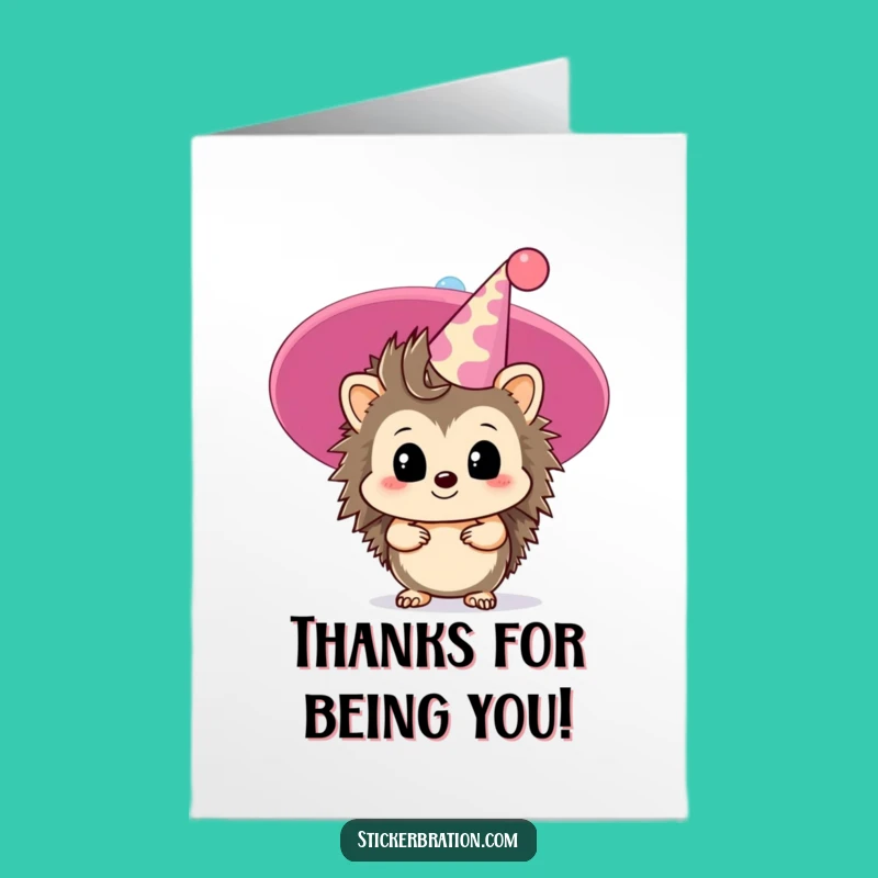 Free Printable Thank You Card: Hedgehog's Party Hat Thanks, Funny Downloadable Gift, DIY Gratitude