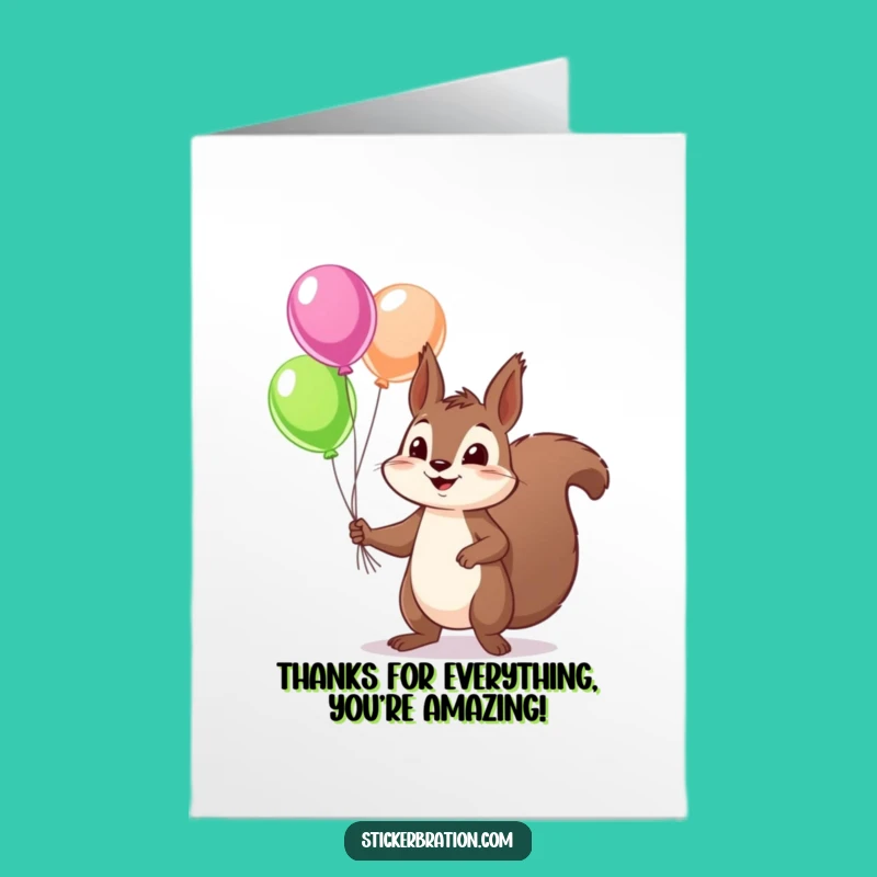Free Printable Thank You Card: Squirrel Balloons, Express Thanks Humorously