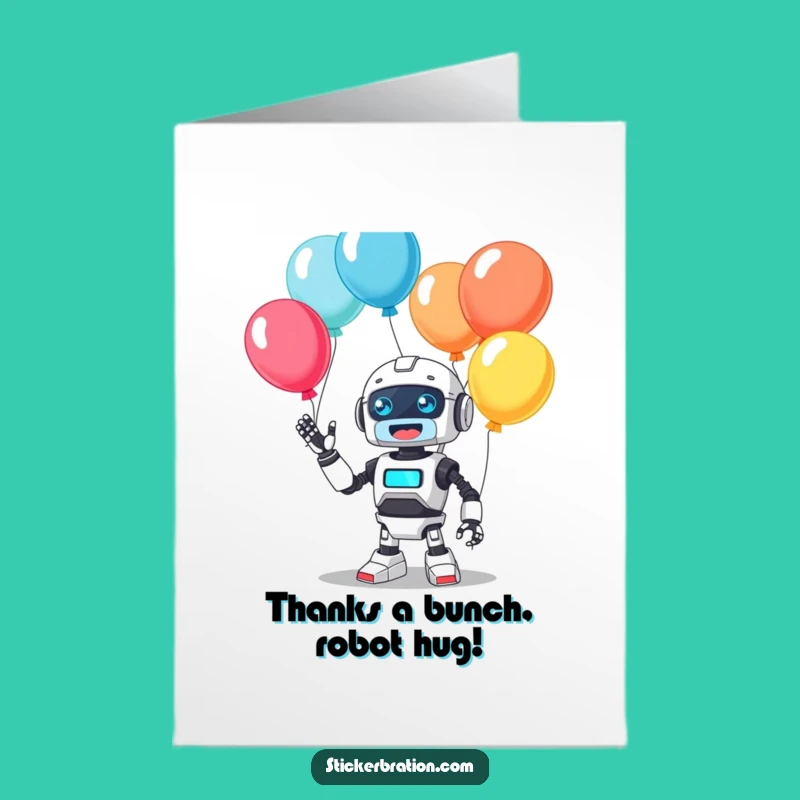 Free Printable Thank You Card: Robot's Balloon Juggling Expresses Gratitude Beep!