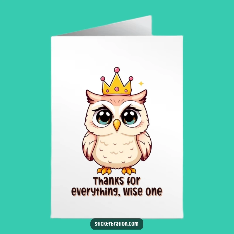 Free Printable Thank You Card: Owl's Crown Gratitude Funny Downloadable Gift