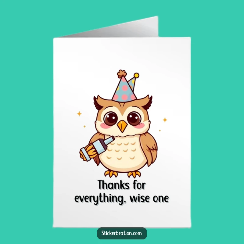 Free Printable Thank You Card: Party Owl Noisemaker Downloadable Gift