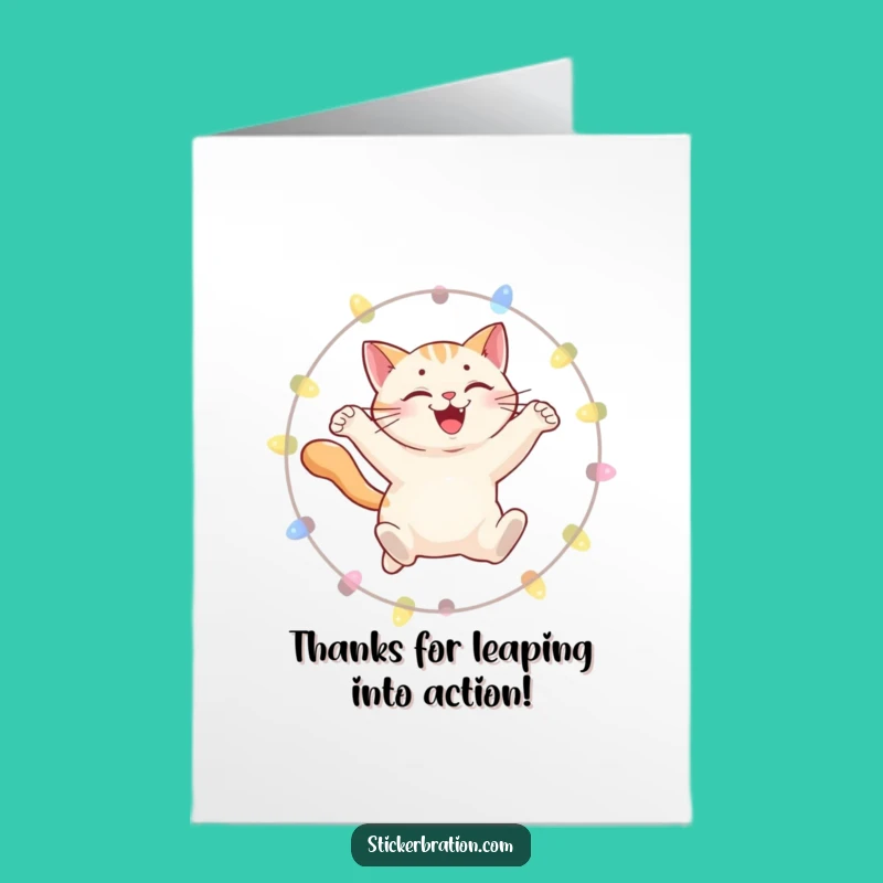 Free Printable Thank You Card: Cat's Light Hoop Gratitude Funny Downloadable Gift