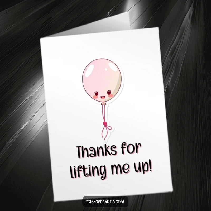 Funny Free Printable Thank You Card: Jovial balloon character floating, lassoing thanks with its string, spreading appreciation.