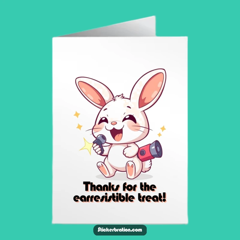 Free Printable Thank You Card: Bunny Sparkle Noisemaker Downloadable Gift