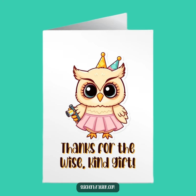 Free Printable Thank You Card: Owl Party Dress Noisemaker Downloadable Gift
