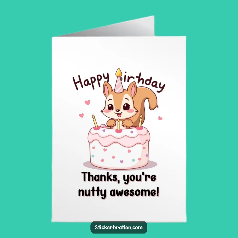 Free Printable Thanks Card: Squirrel's Cake Thanks! Downloadable Surprise