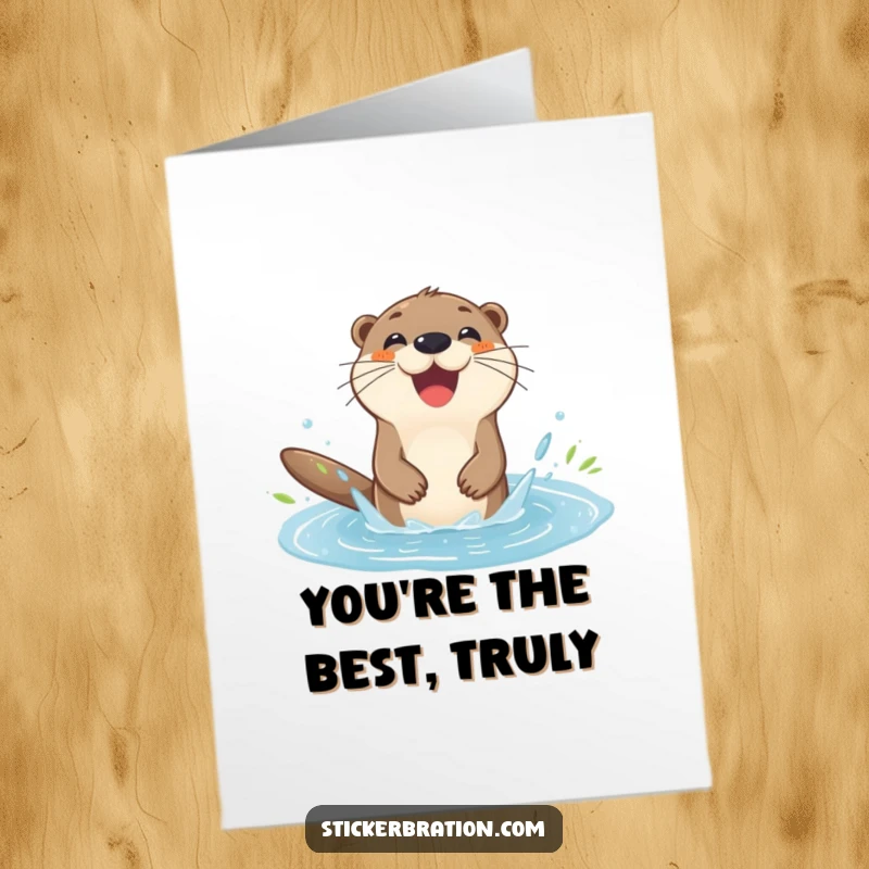 Funny Free Printable Thank You Card: An otter happily splashing in a puddle, a downloadable design to convey thanks.