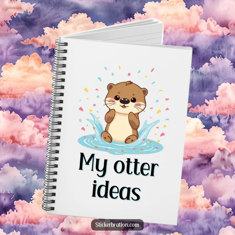 Funny Otter Splash Notebook featuring a playful otter splashing in confetti, perfect for journaling and note-taking with a fun and humorous flair.