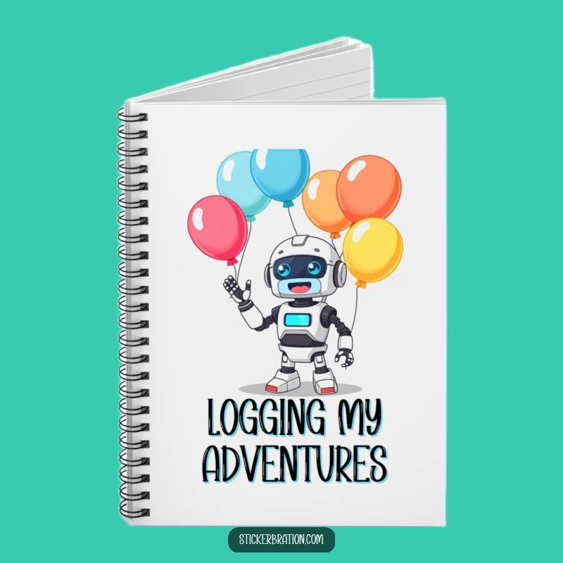 Funny Beep Robot Juggling Balloons Notebook - Cute & Hilarious Journal Gift