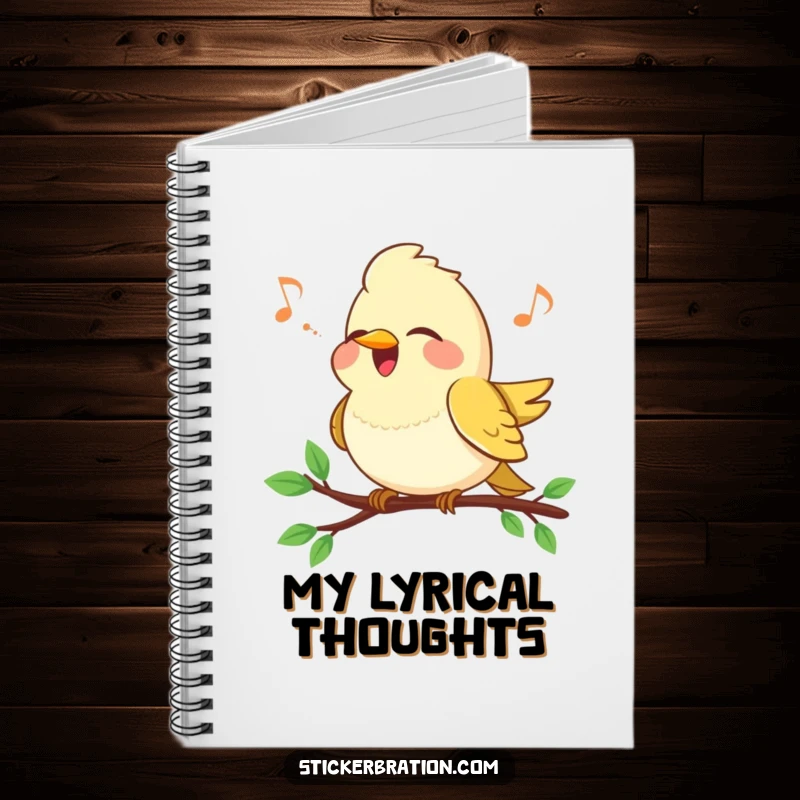 Funny Bird Song Notebook: A happy bird sings on a branch, perfect for writing down creative ideas and melodies.