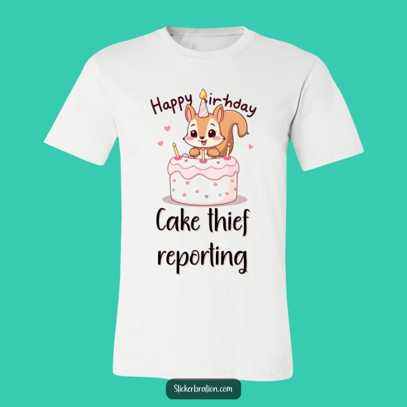 Funny Squirrel Cake T-Shirt: Mischievous Birthday Party Tee for Fun People