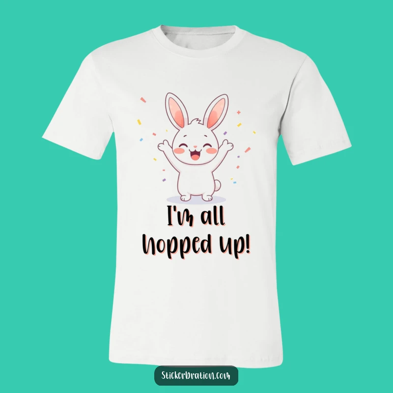Funny Bunny Cheering T-Shirt: Cute Confetti Party Tee for Joyful Moments