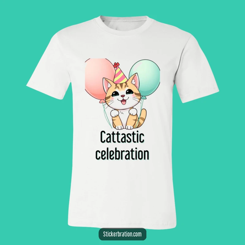 Funny Party Cat T-Shirt - Celebrate in Style with Festive Character Art