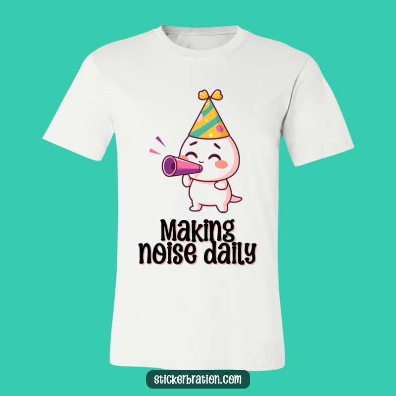 Funny Party Hat T-Shirt: Excited Noisemaker Character Tee for Fun Times
