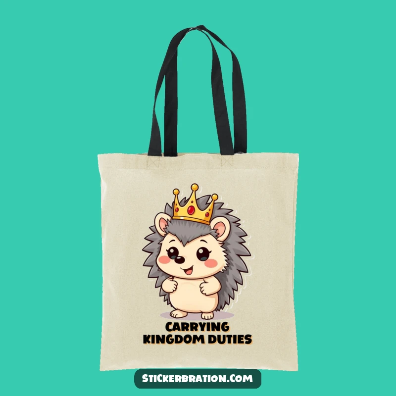 Funny Hedgehog King Tote Bag: Carry Your Kingdom, Stylish & Proud!